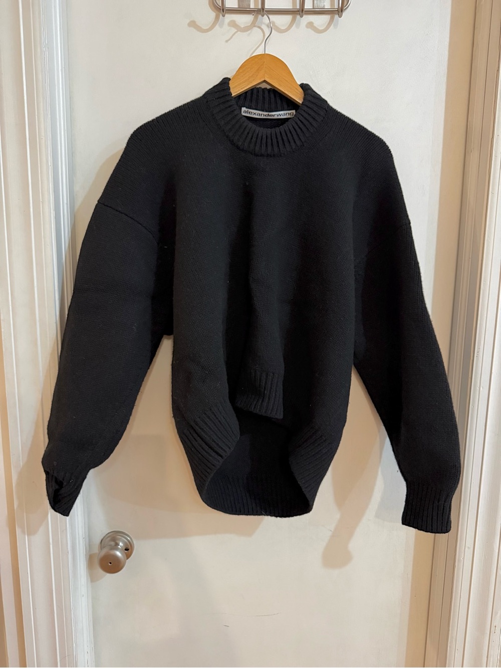Alexander Wang Black Oversized Structured Crewneck Sweater
